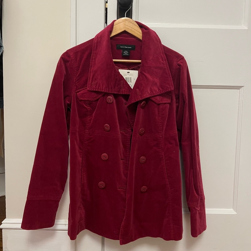 Calvin Klein Women's Red Velvet Pea Coat